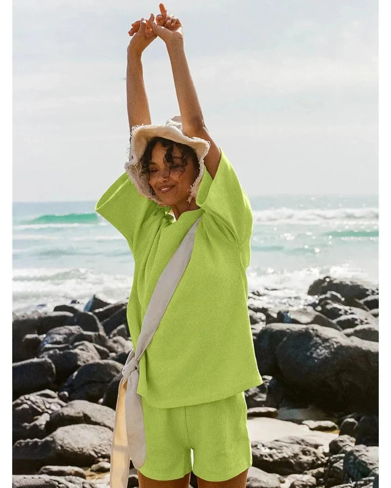 Women’s 2-Piece Lounge Set, Sleeve Top & Shorts