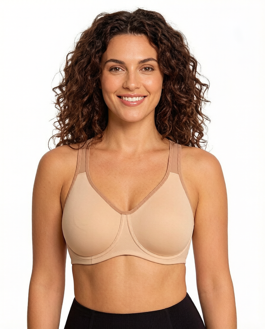 Full Coverage Sports Bra Non Padded Unlined Soft Support Wide Strap Underwire Bra
