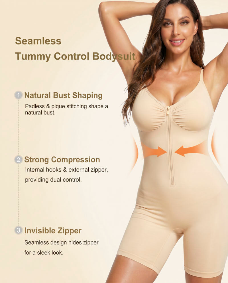 Women's Tummy Control Zip Front Bodysuit