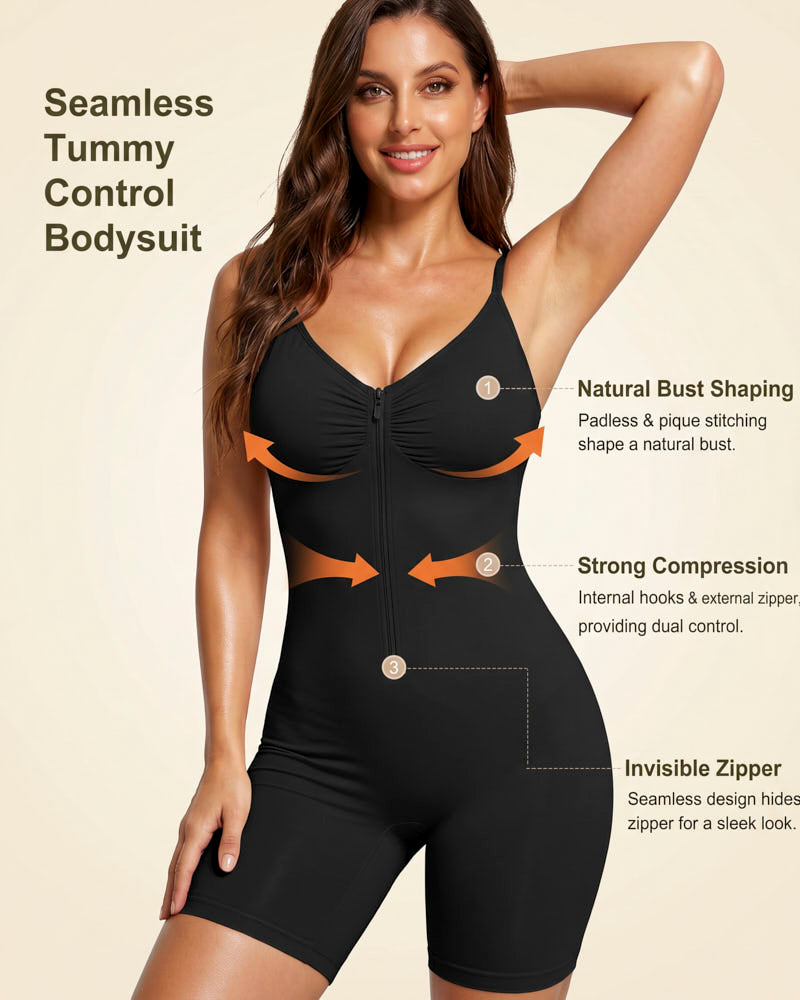 Women's Tummy Control Zip Front Bodysuit