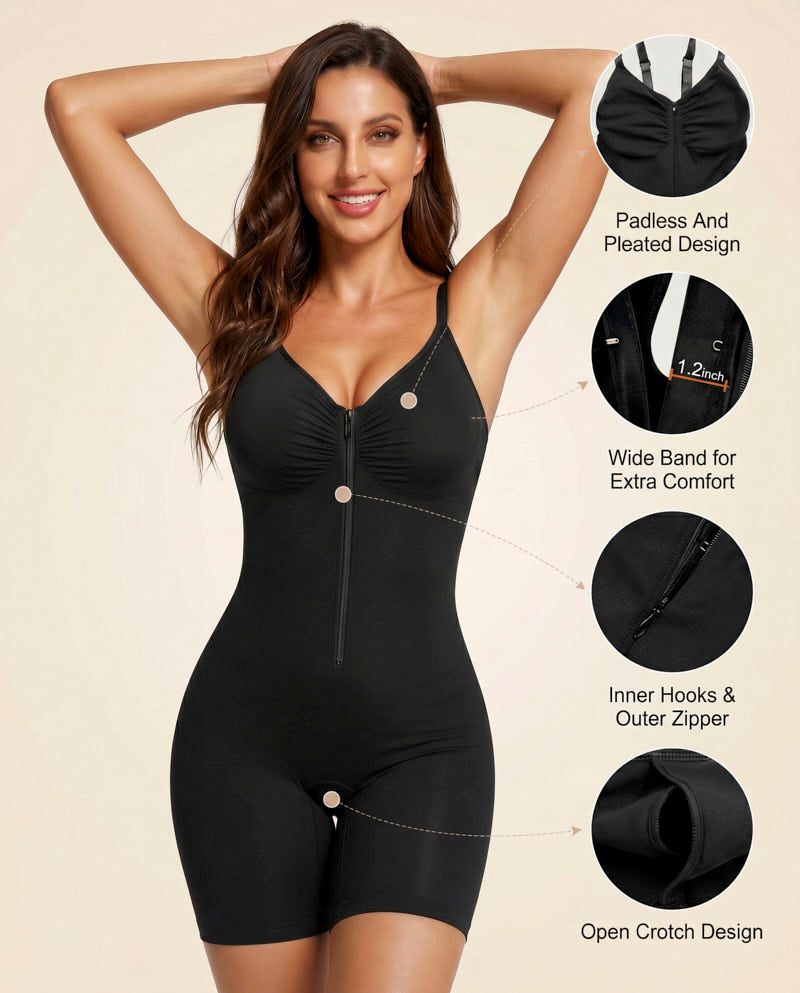 Women's Tummy Control Zip Front Bodysuit