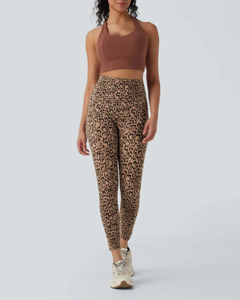 Leopard High Waisted Tummy Control Workout Leggings with Side Pockets