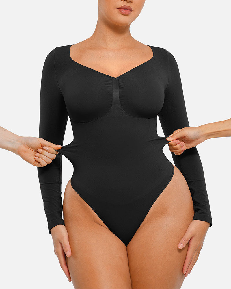 Womenswear Seamless Sculpt Long Sleeve Thong Bodysuit for Tummy Control