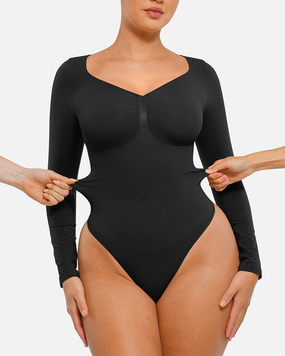 Womenswear Seamless Sculpt Long Sleeve Thong Bodysuit for Tummy Control