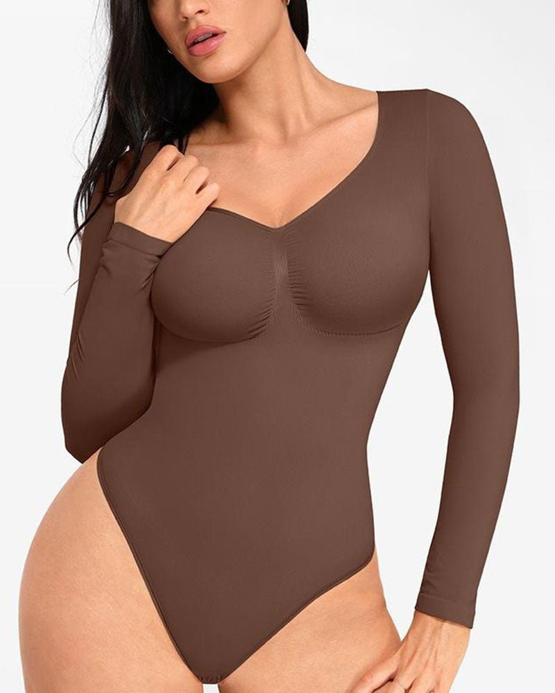 Womenswear Seamless Sculpt Long Sleeve Thong Bodysuit for Tummy Control
