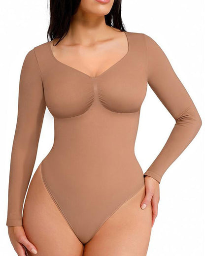 Womenswear Seamless Sculpt Long Sleeve Thong Bodysuit for Tummy Control