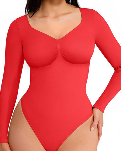 Womenswear Seamless Sculpt Long Sleeve Thong Bodysuit for Tummy Control