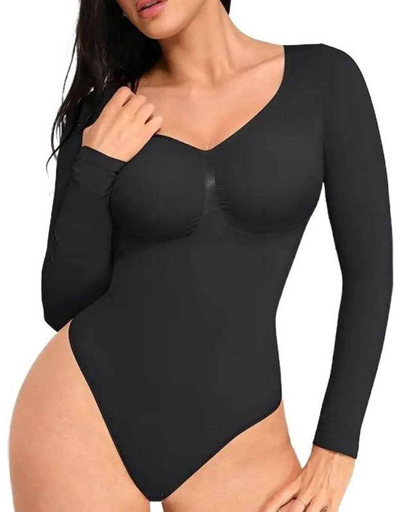 Womenswear Seamless Sculpt Long Sleeve Thong Bodysuit for Tummy Control