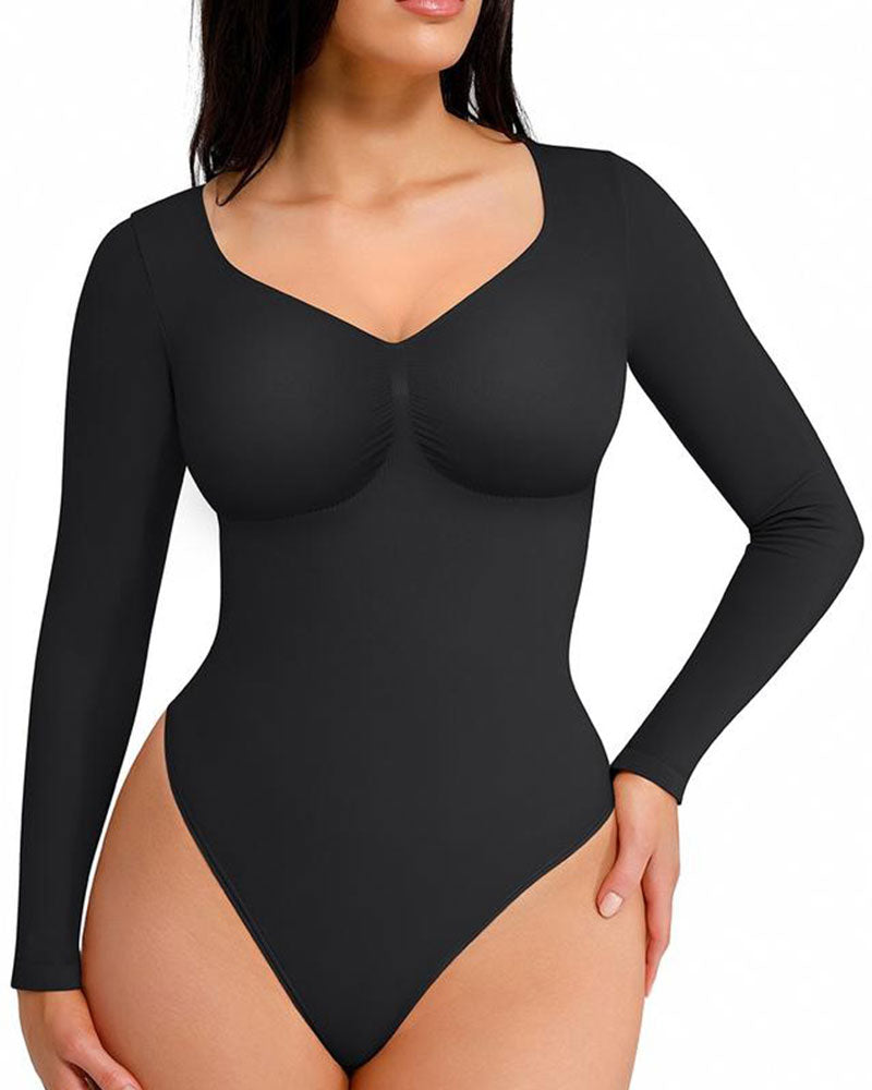 Womenswear Seamless Sculpt Long Sleeve Thong Bodysuit for Tummy Control