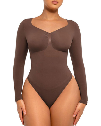 Womenswear Seamless Sculpt Long Sleeve Thong Bodysuit for Tummy Control