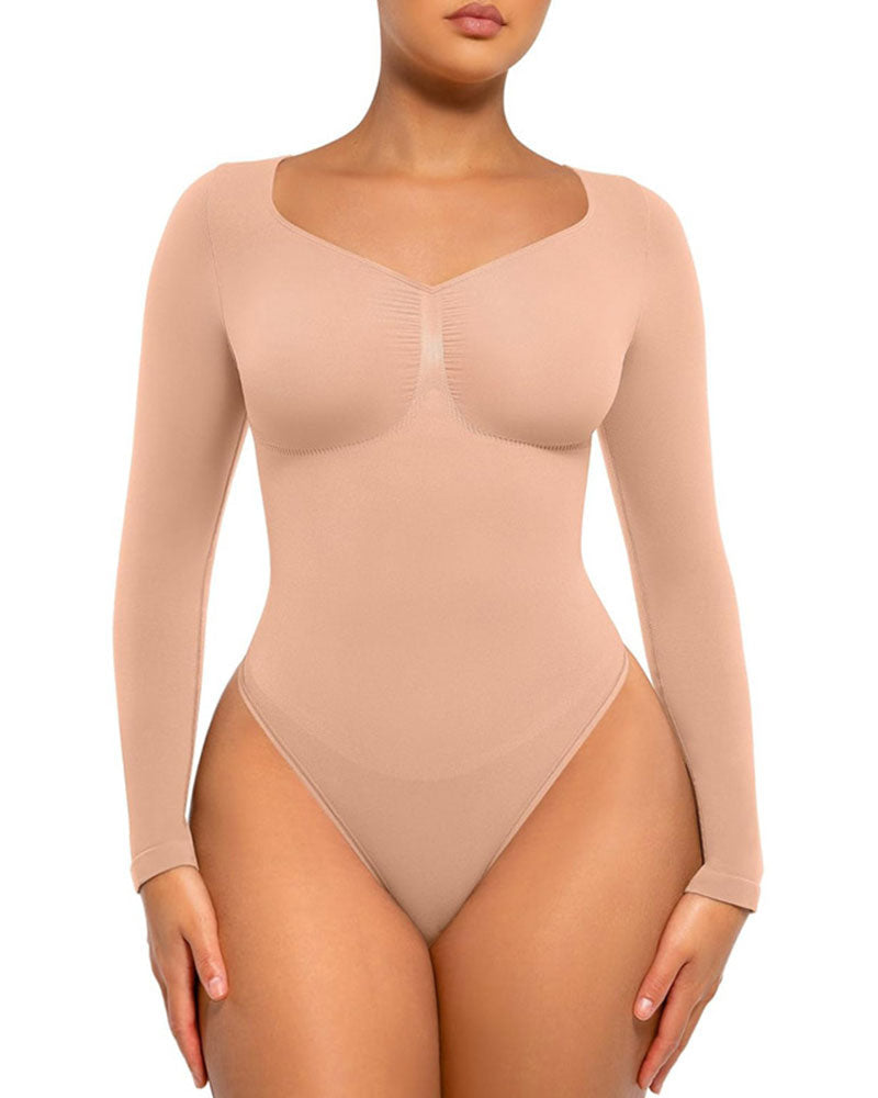 Womenswear Seamless Sculpt Long Sleeve Thong Bodysuit for Tummy Control