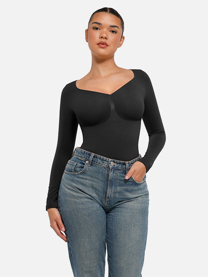 Womenswear Seamless Sculpt Long Sleeve Thong Bodysuit for Tummy Control