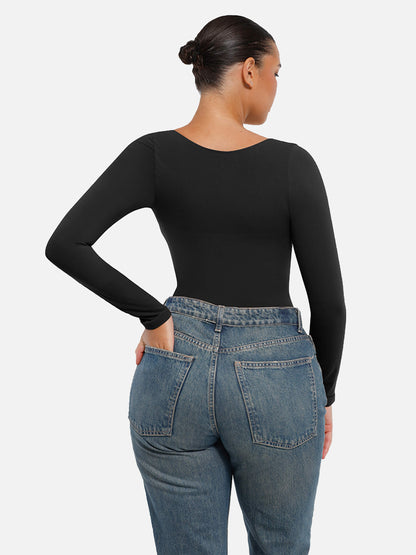 Womenswear Seamless Sculpt Long Sleeve Thong Bodysuit for Tummy Control