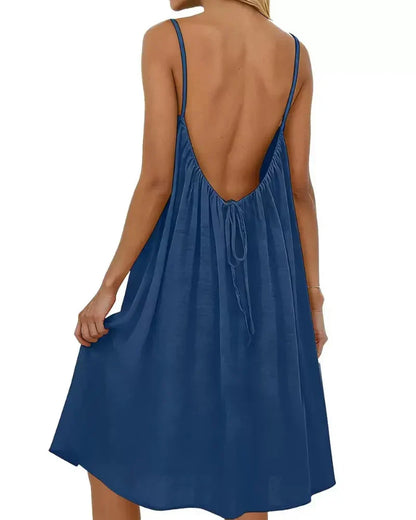 Women’s Elegant Solid Color Backless Slip Dress