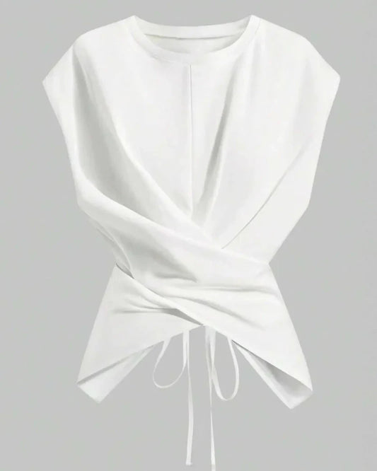 Women's Knit Round Neck Drop Shoulder Cross Back Top