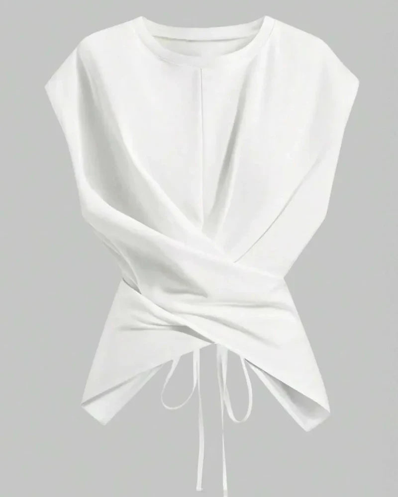 Women's Knit Round Neck Drop Shoulder Cross Back Top