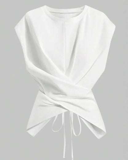 Women's Knit Round Neck Drop Shoulder Cross Back Top