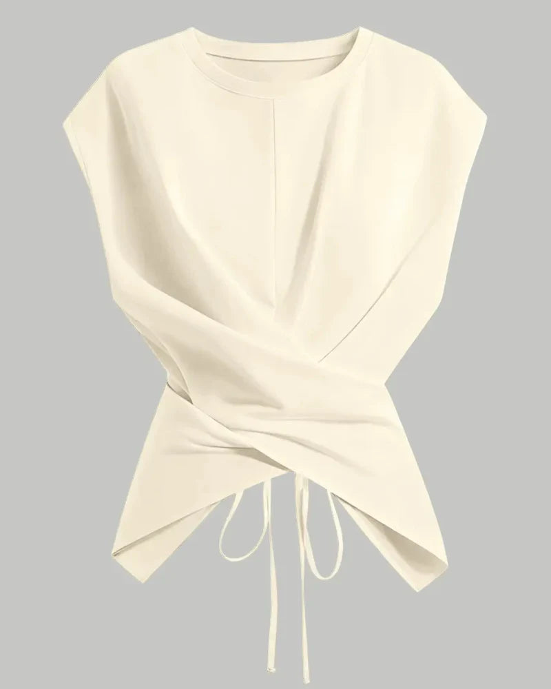 Women's Knit Round Neck Drop Shoulder Cross Back Top