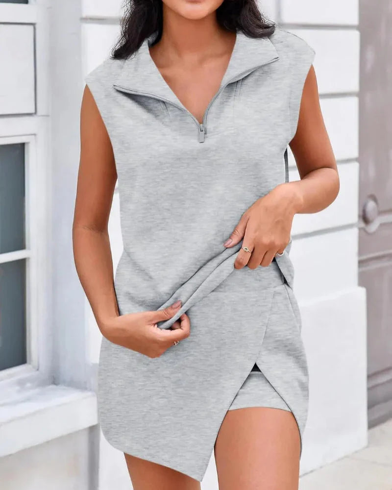 Womens 2 Piece Skirt Set Sleeveless Half Zip Tennis Outfit