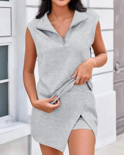 Womens 2 Piece Skirt Set Sleeveless Half Zip Tennis Outfit