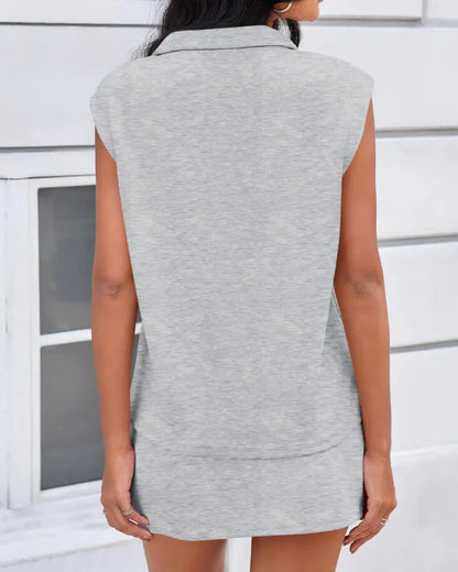 Womens 2 Piece Skirt Set Sleeveless Half Zip Tennis Outfit