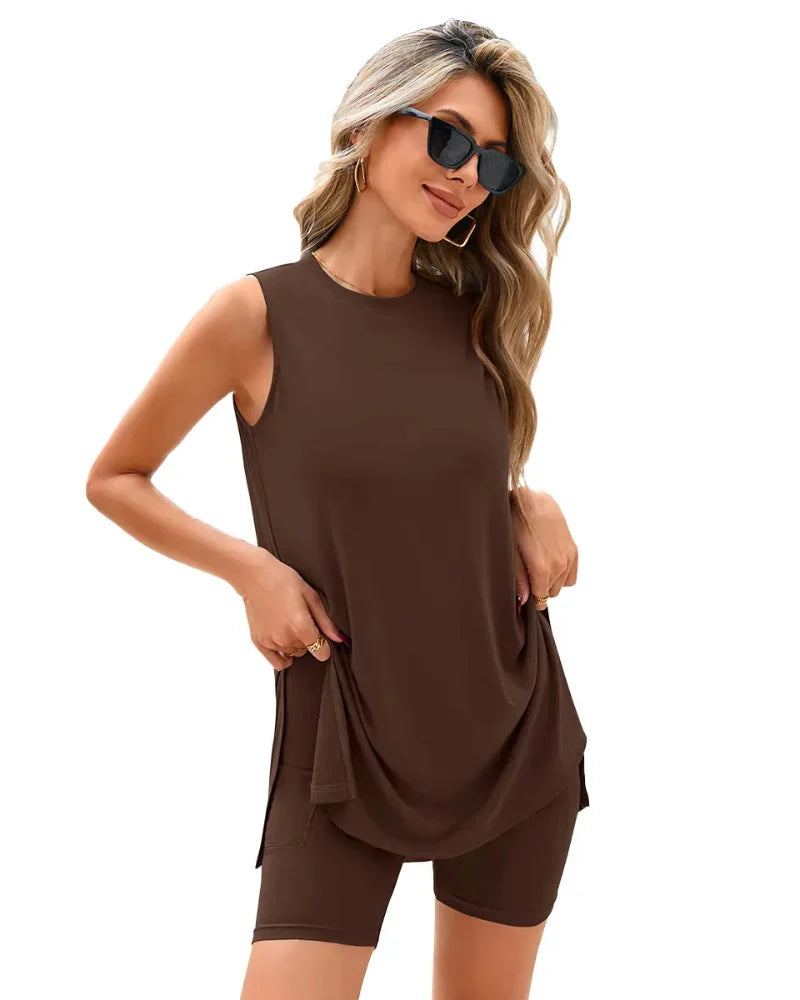 Sleeveless 2 Piece Set Summer Lounge Shorts Casual Travel Homewear