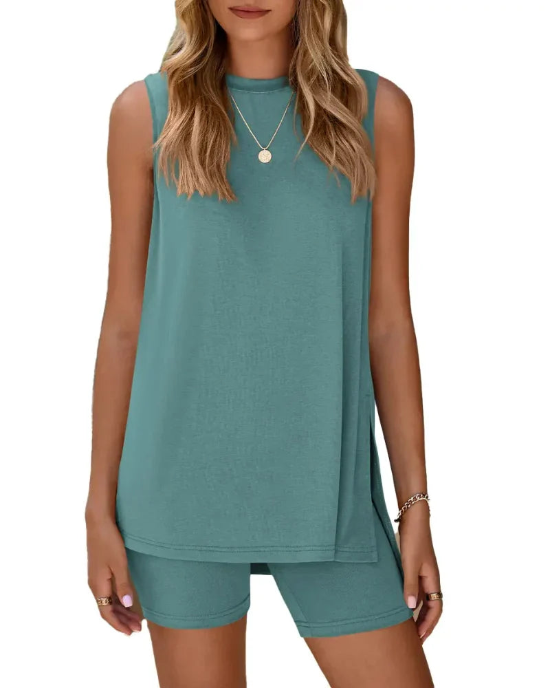 Sleeveless 2 Piece Set Summer Lounge Shorts Casual Travel Homewear