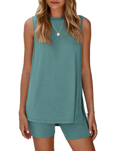 Sleeveless 2 Piece Set Summer Lounge Shorts Casual Travel Homewear