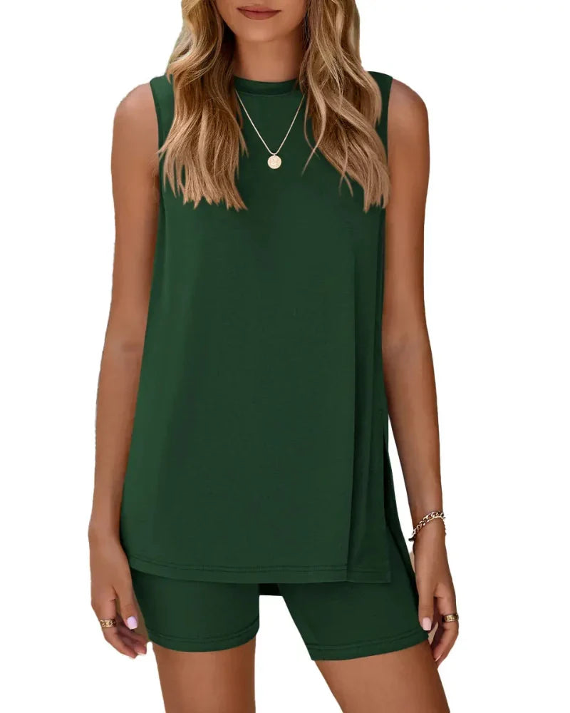 Sleeveless 2 Piece Set Summer Lounge Shorts Casual Travel Homewear