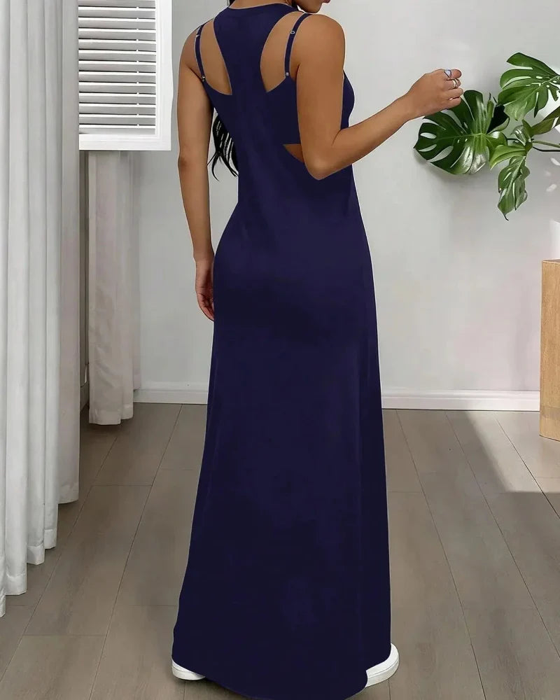 Women’s 2 Piece Tank & Cutout Maxi Dress Set Soft Stretch Double Strap