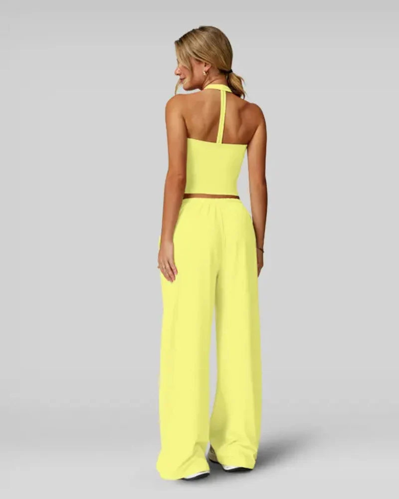 Women’s 2-Piece Lounge Set, V-Neck Top & Wide Leg Pants