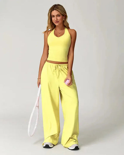 Women’s 2-Piece Lounge Set, V-Neck Top & Wide Leg Pants