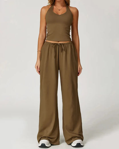 Women’s 2-Piece Lounge Set, V-Neck Top & Wide Leg Pants