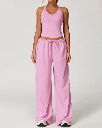 Women’s 2-Piece Lounge Set, V-Neck Top & Wide Leg Pants