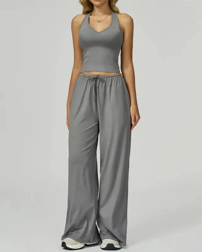 Women’s 2-Piece Lounge Set, V-Neck Top & Wide Leg Pants