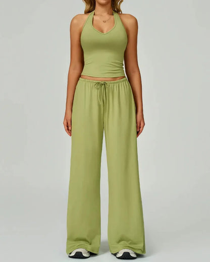 Women’s 2-Piece Lounge Set, V-Neck Top & Wide Leg Pants