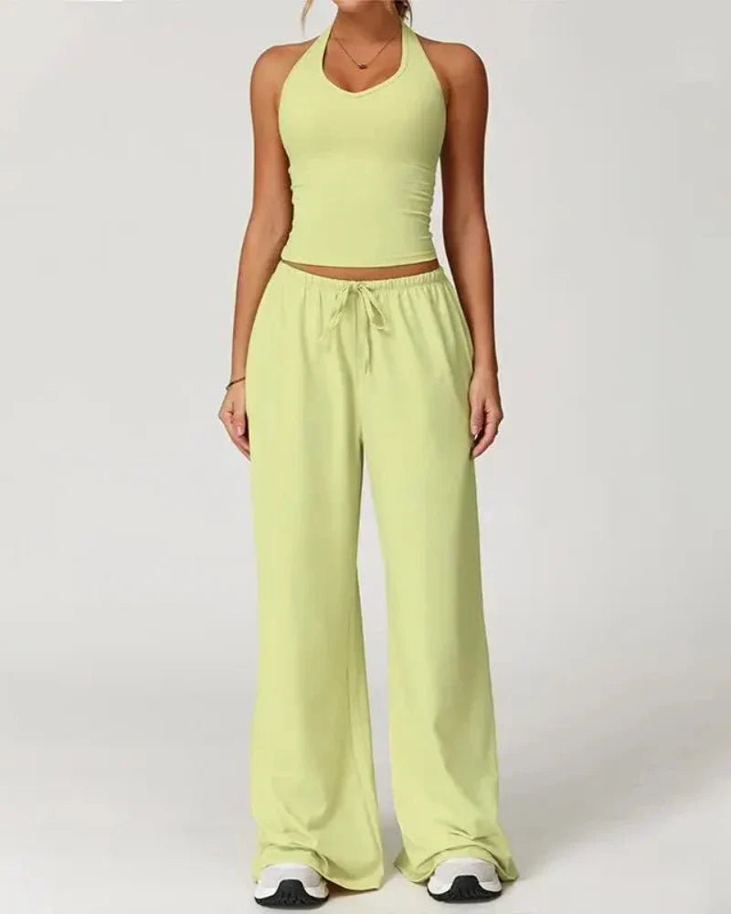 Women’s 2-Piece Lounge Set, V-Neck Top & Wide Leg Pants