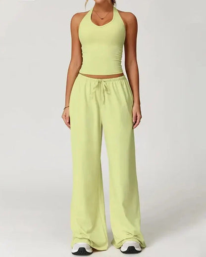 Women’s 2-Piece Lounge Set, V-Neck Top & Wide Leg Pants