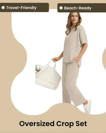Women’s 2-Piece Set – Oversized Tee & Wide-Leg Pants, Casual Summer Wear