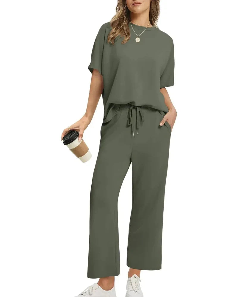 Women’s 2-Piece Set – Oversized Tee & Wide-Leg Pants, Casual Summer Wear