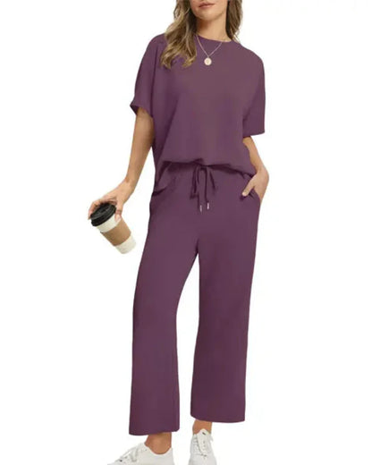 Women’s 2-Piece Set – Oversized Tee & Wide-Leg Pants, Casual Summer Wear