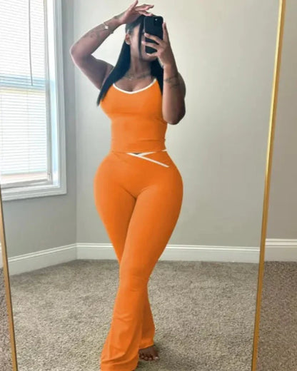 Women’s Colorblock Tank & Pants Set – Sleeveless Gym & Yoga Outfit