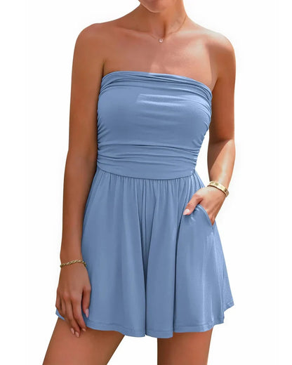 Boho Strapless Romper – Ruffle Shorts Jumpsuit, Summer Beach Wear