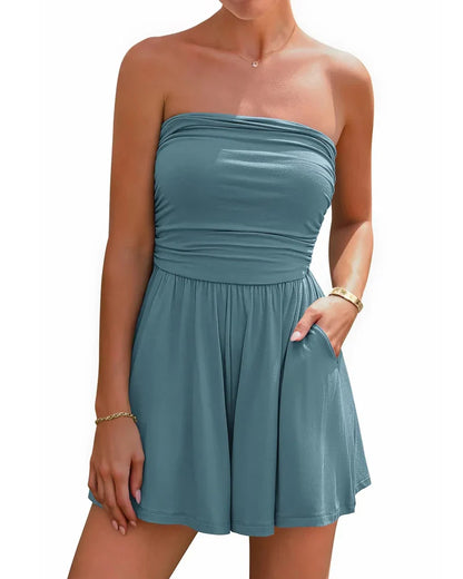 Boho Strapless Romper – Ruffle Shorts Jumpsuit, Summer Beach Wear