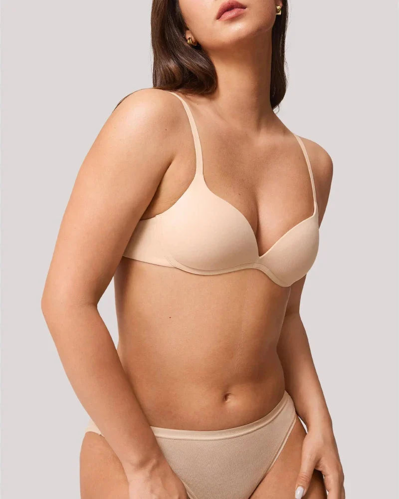 Wireless padded push-up bra for small busts, wire-free comfort 32AA–38A.