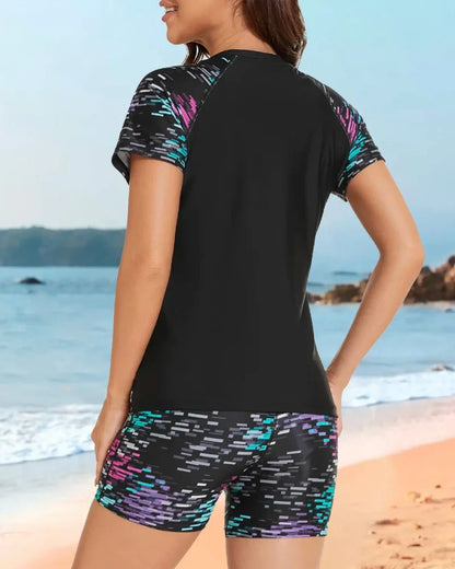 Women’s 2-Piece Rash Guard Set, Short Sleeve UPF50+ Swimwear, Built-in Bra