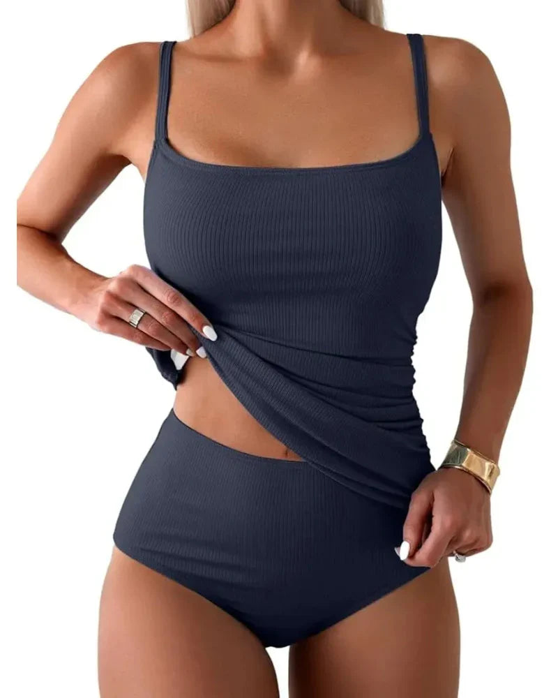 Women’s Tankini 2-Piece, Tummy Control Swimwear, High-Waisted Bottom