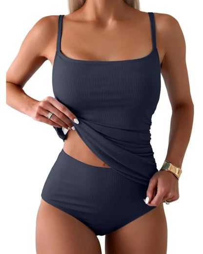 Women’s Tankini 2-Piece, Tummy Control Swimwear, High-Waisted Bottom