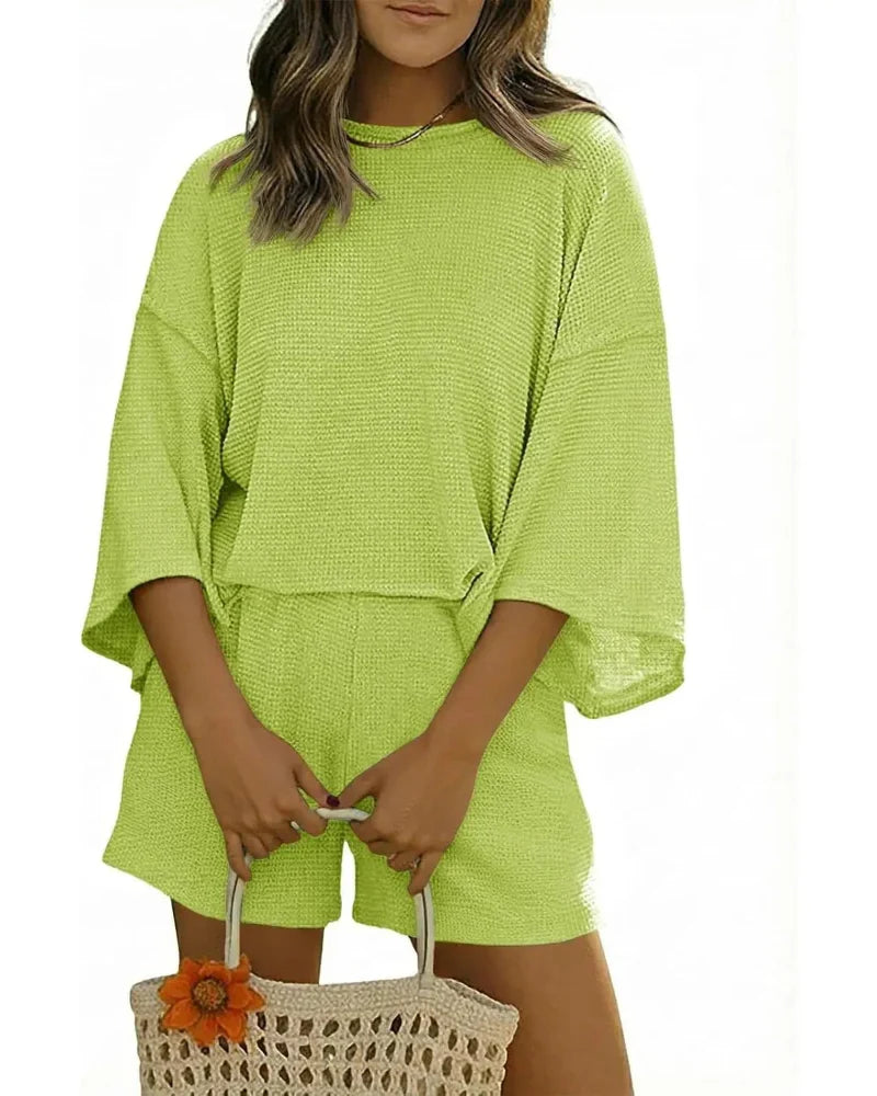 Women’s 2-Piece Lounge Set, Sleeve Top & Shorts