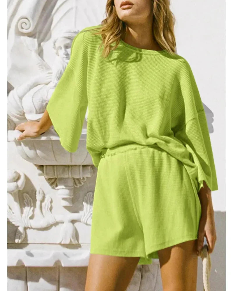 Women’s 2-Piece Lounge Set, Sleeve Top & Shorts